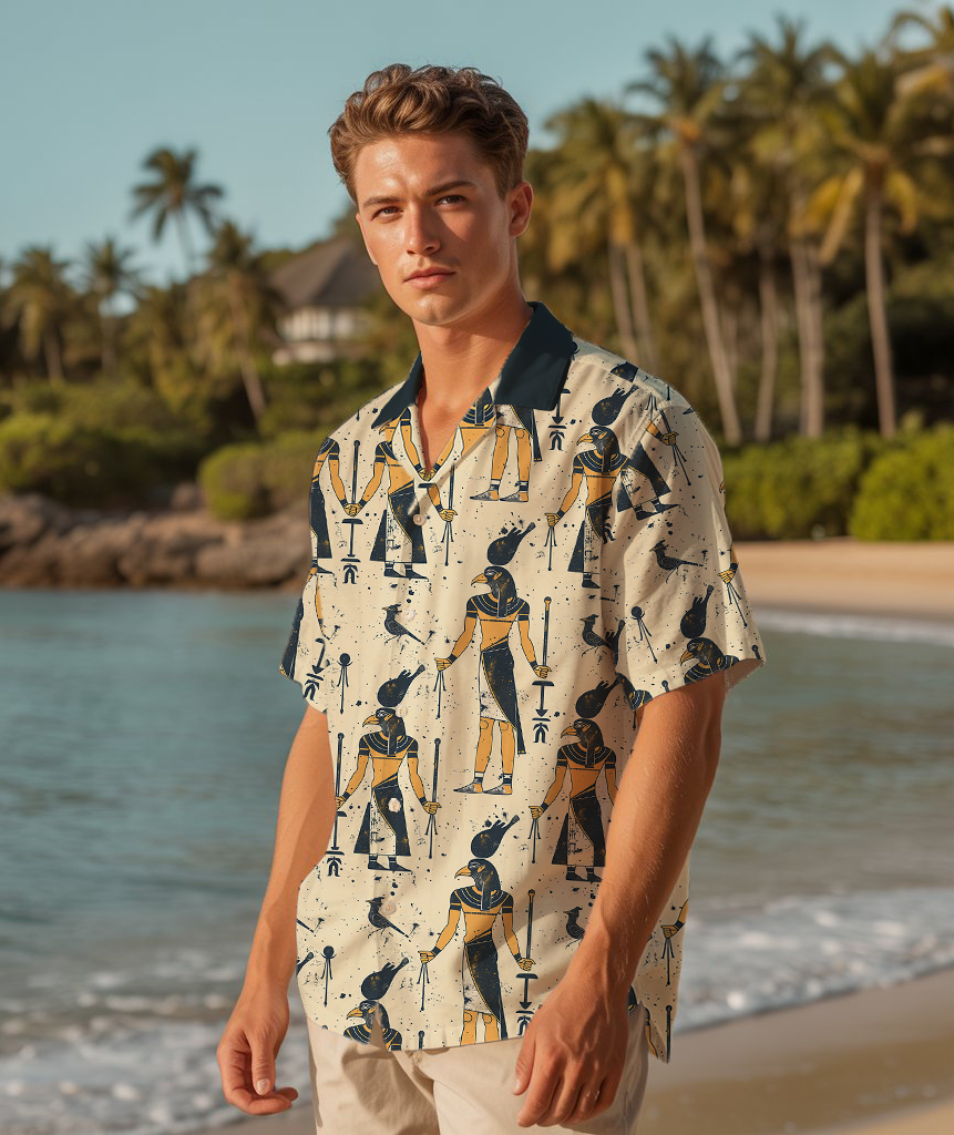 God Horus Vintage Print - Hawaiian Shirt For Men - Summer Outfit For Men