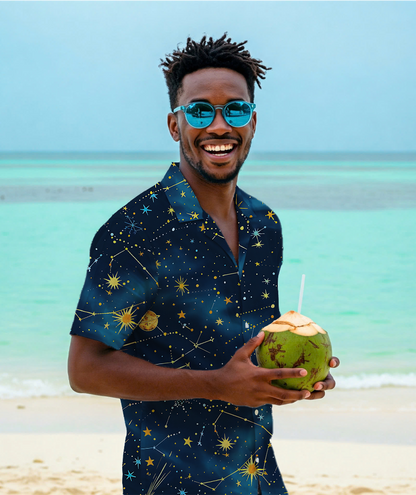 Celestial Constellation Map - Man In Hawaiian Shirt - Summer Shirt For Men
