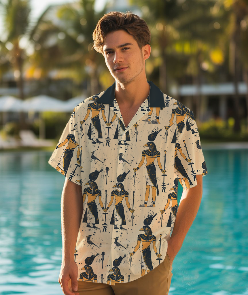 God Horus Vintage Print - Hawaiian Shirt For Men - Summer Outfit For Men