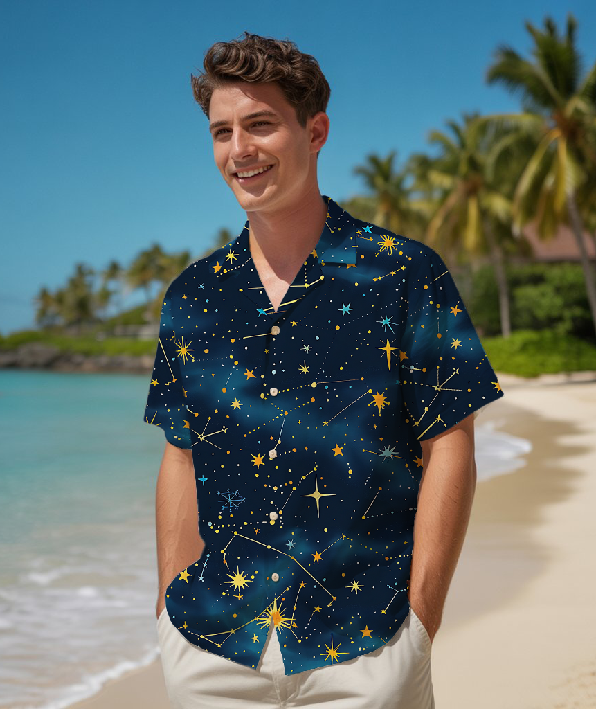 Celestial Constellation Map - Man In Hawaiian Shirt - Summer Shirt For Men