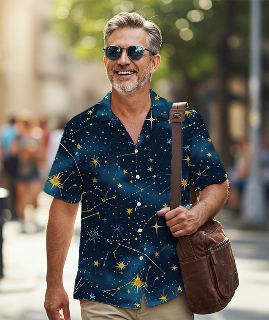 Celestial Constellation Map - Man In Hawaiian Shirt - Summer Shirt For Men