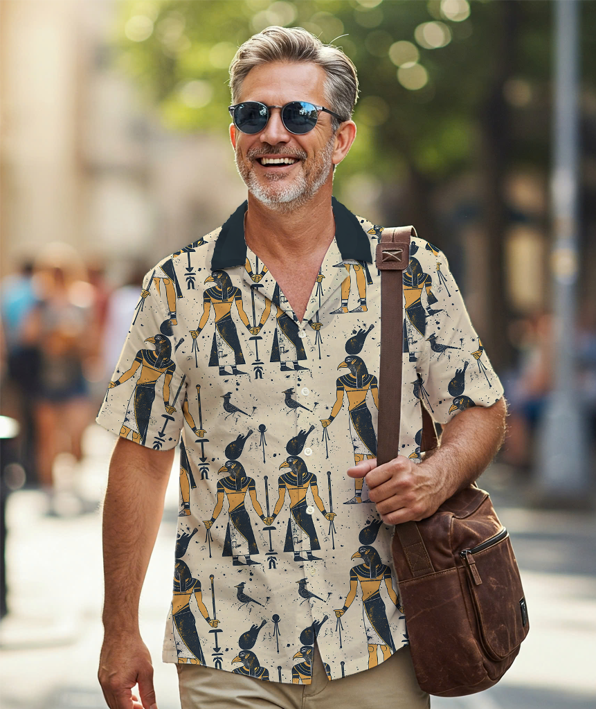 God Horus Vintage Print - Hawaiian Shirt For Men - Summer Outfit For Men
