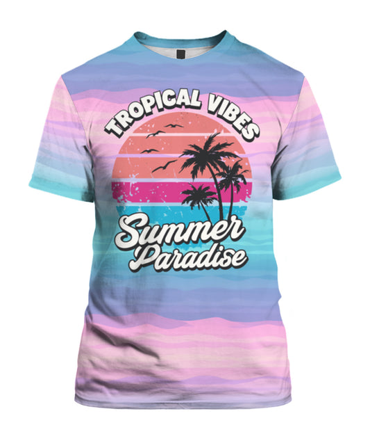 "Tropical Vibes Summer Paradise" Graphic T-Shirt - Sunset Palm Tee
