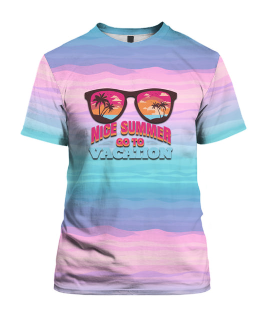"Nice Summer Vacation" Graphic Print T-Shirt - Tropical Sunglasses Tee