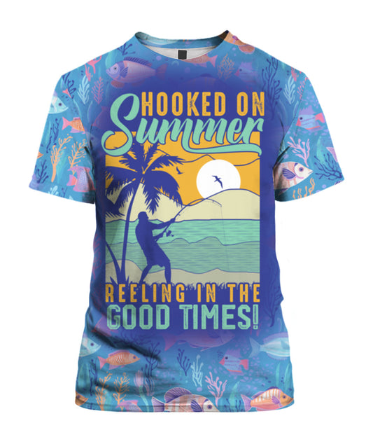 "Hooked on Summer" Fishing Graphic T-Shirt - Reeling In Good Times Tee