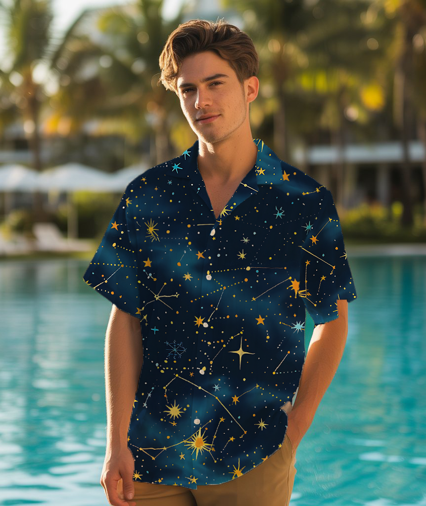 Celestial Constellation Map - Man In Hawaiian Shirt - Summer Shirt For Men