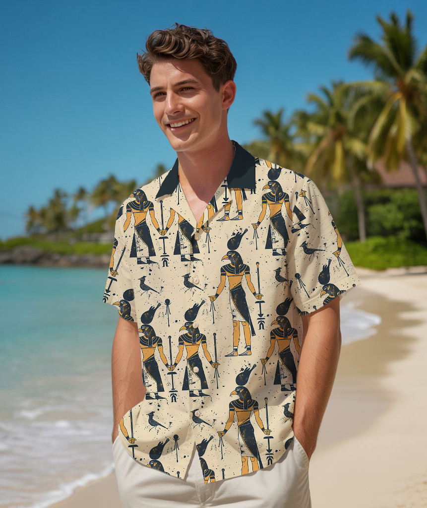 God Horus Vintage Print - Hawaiian Shirt For Men - Summer Outfit For Men
