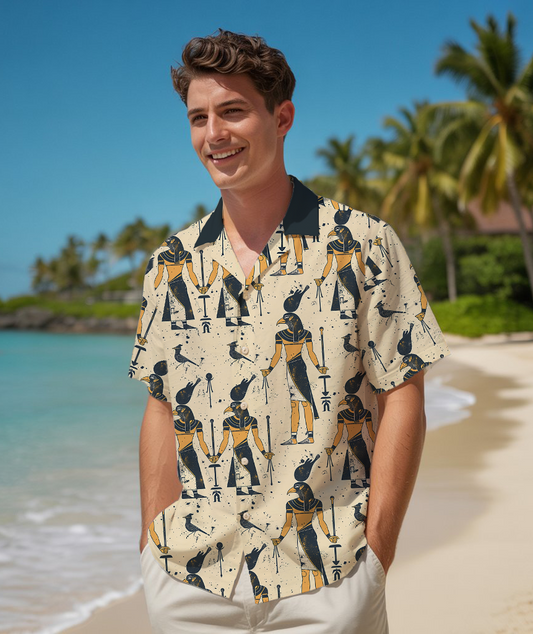 God Horus Vintage Print - Hawaiian Shirt For Men - Summer Outfit For Men