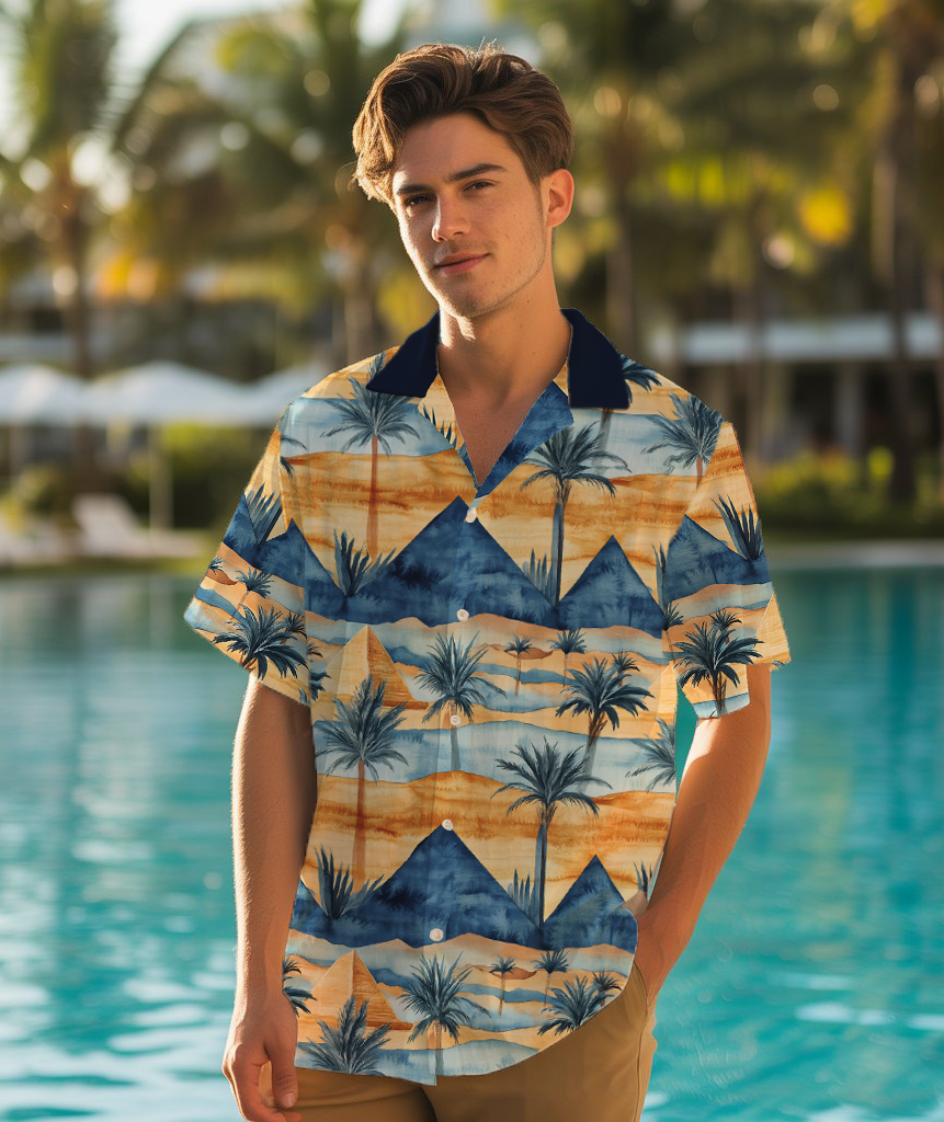 Watercolor Desert Pyramid - Guys Hawaiian Shirts - Beach Shirt For Men