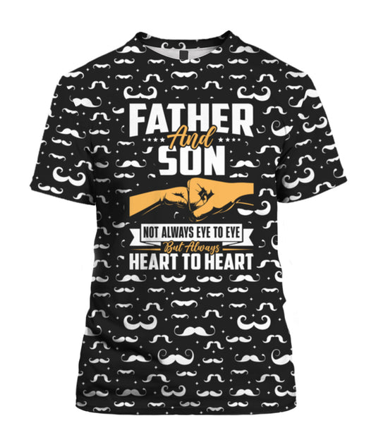 "Father And Son Heart To Heart" Quote Graphic T-Shirt - Bonding Gift Tee