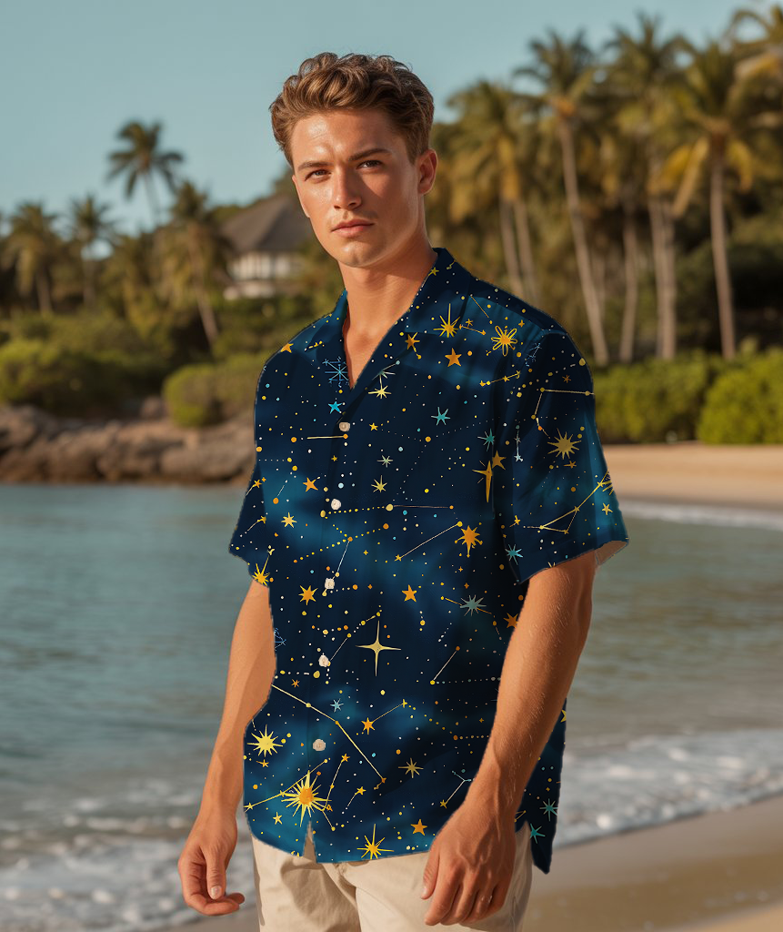 Celestial Constellation Map - Man In Hawaiian Shirt - Summer Shirt For Men