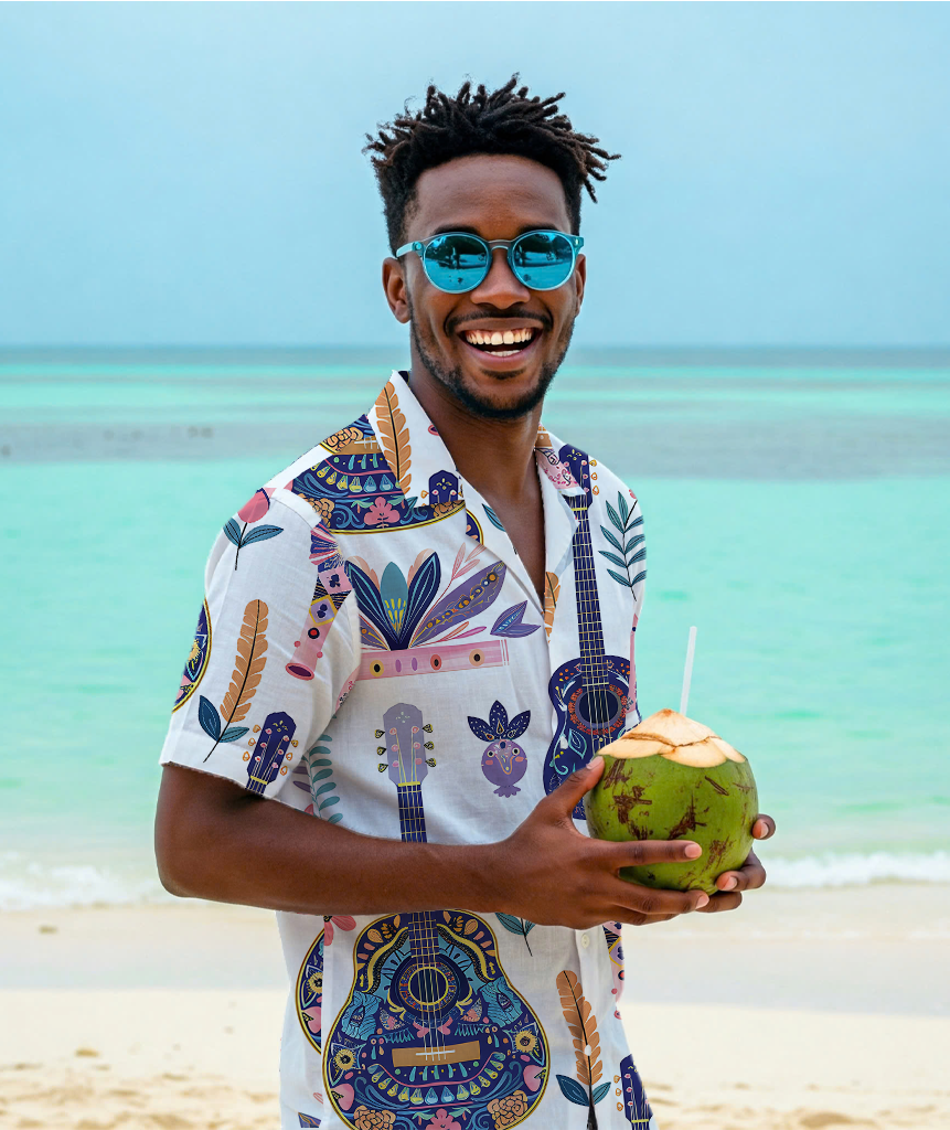 Floral Guitar Serenade - Hawaiian Shirt For Men - Summer Shirt For Men