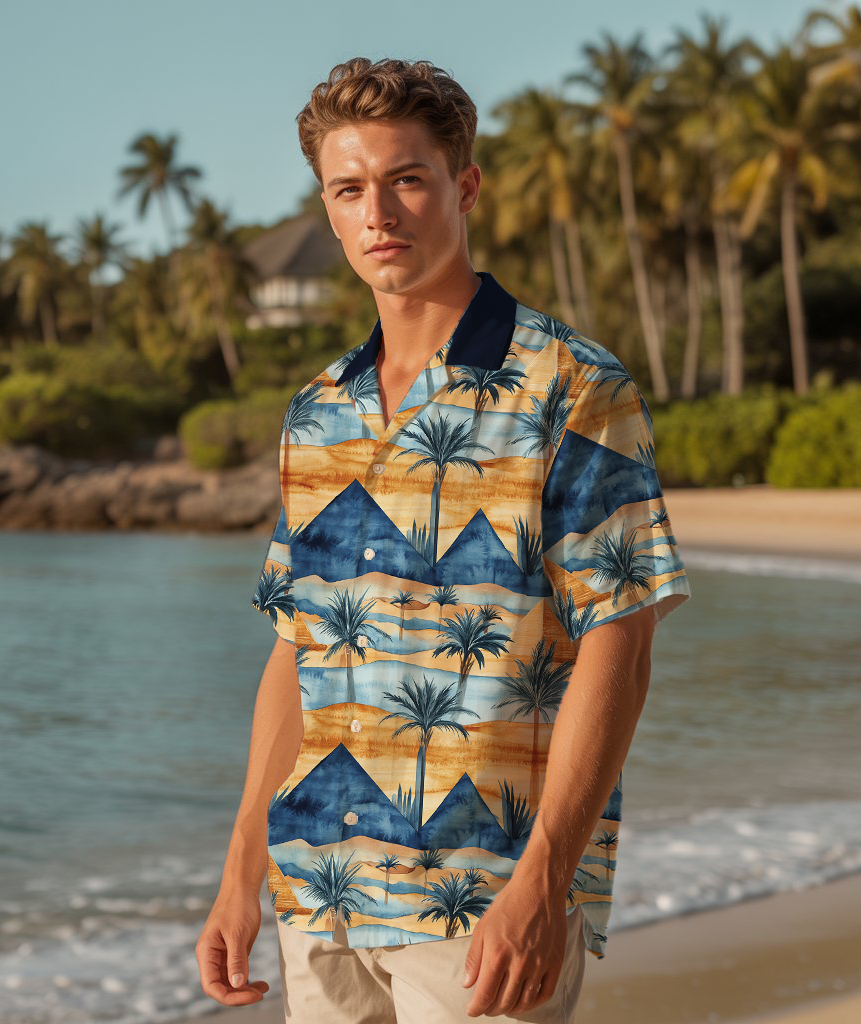 Watercolor Desert Pyramid - Guys Hawaiian Shirts - Beach Shirt For Men
