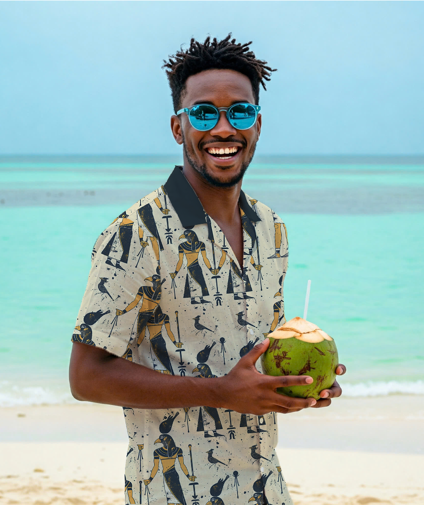 God Horus Vintage Print - Hawaiian Shirt For Men - Summer Outfit For Men