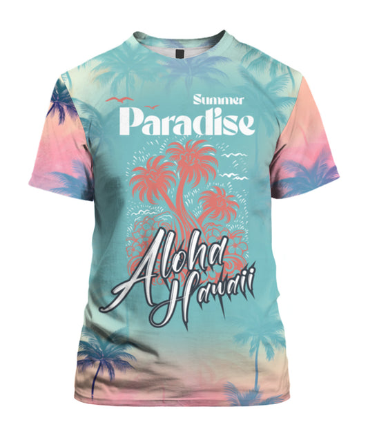 Summer Paradise Aloha Hawaii Graphic T-Shirt - Tropical Palm Print Tee