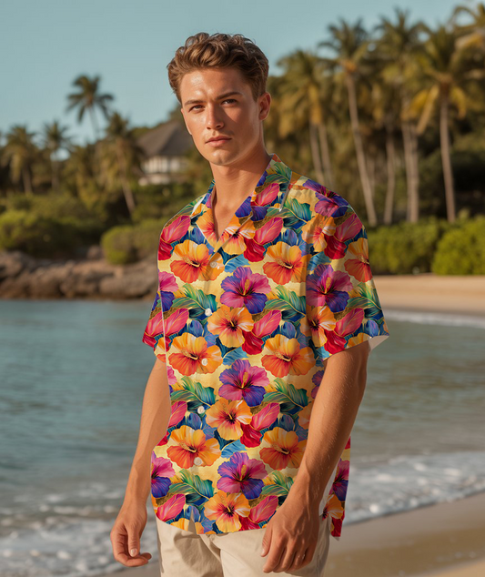 Rainbow Hibiscus Paradise - Aloha Shirt For Men - Beach Shirt For Men