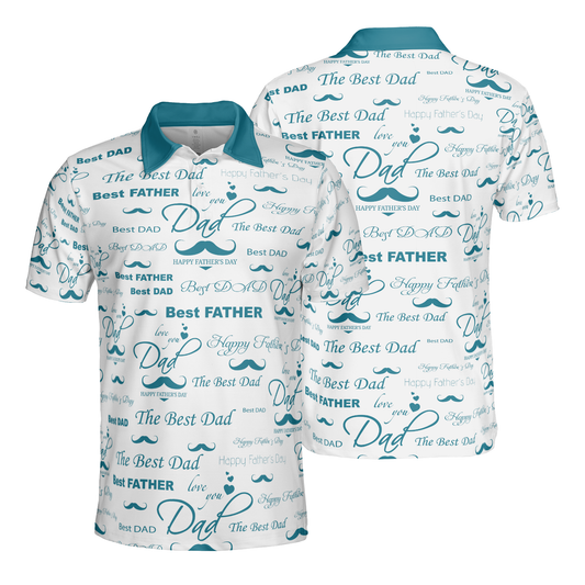"Best Dad" Love & Mustache Print Polo Shirt - Heartfelt Father's Day Gift