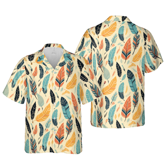 Autumnal Plumes & Teal Feather Hawaiian Shirt - Nature's Palette Aloha