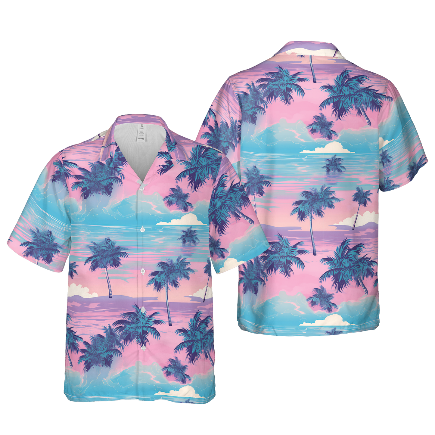 Island Dreamscape Palm Hawaiian Shirt - Pastel Sky & Water Aloha