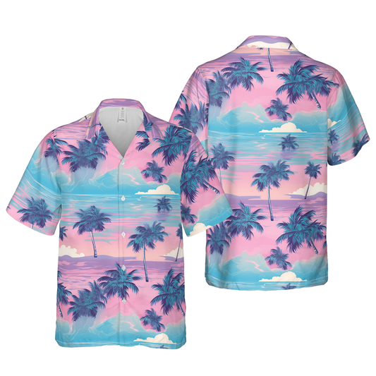 Island Dreamscape Palm Hawaiian Shirt - Pastel Sky & Water Aloha