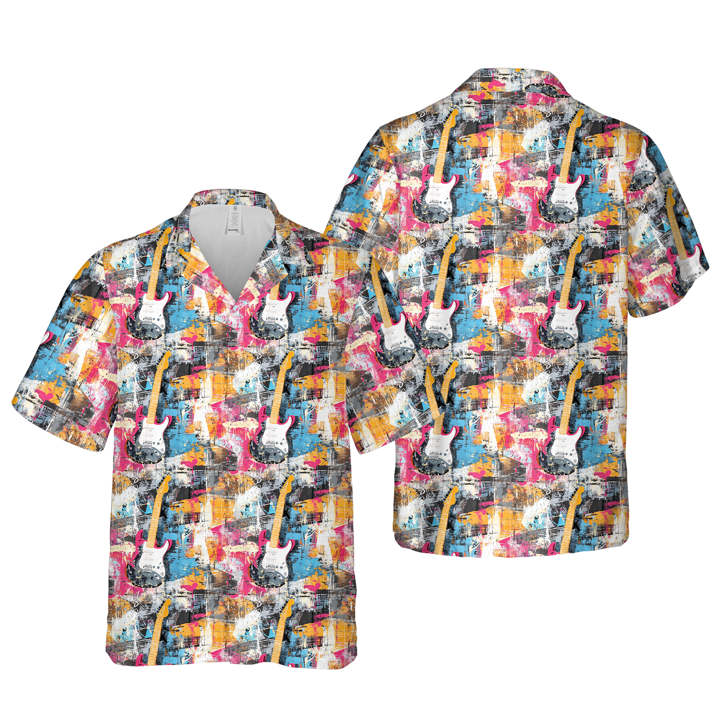 Men's Electric Guitar Abstract Art Print Shirt - Vibrant Music Lover's Button-Up