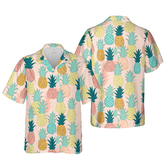 Unisex Pastel Pineapple Paradise Hawaiian Shirt - Fun Tropical Fruit Print Button-Up