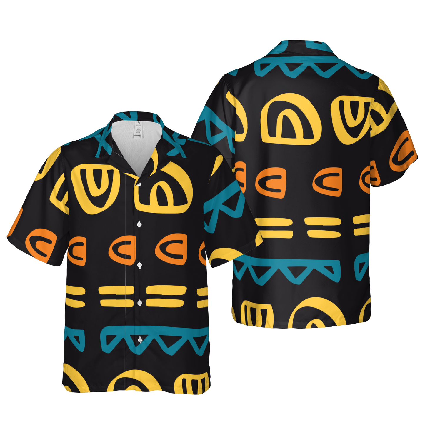 Men's Abstract Geo Print Hawaiian Shirt - Vibrant Summer Button-Up