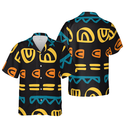 Men's Abstract Geo Print Hawaiian Shirt - Vibrant Summer Button-Up