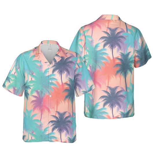 Unisex Dreamy Pastel Palm Tree Hawaiian Shirt - Tropical Sunset Hues Vacation Button-Up