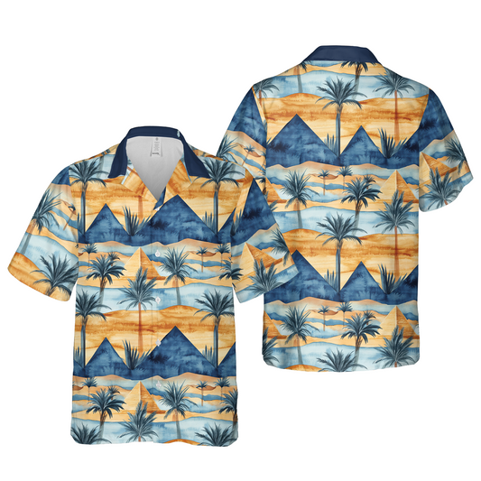Men's Tropical Sunset Palm Tree & Mountain View Hawaiian Shirt - Scenic Vacation Button-Up