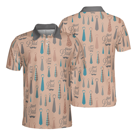 "Best Dad" Necktie & Mustache Print Polo Shirt - Classic Father's Day Gift