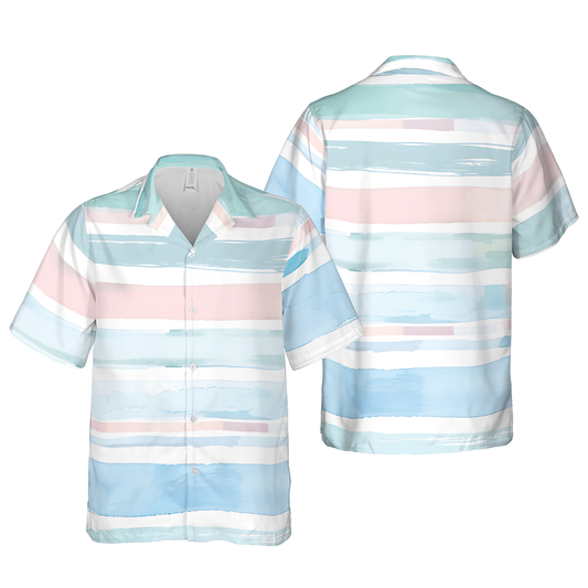 Unisex Soft Pastel Watercolor Stripe Hawaiian Shirt - Abstract Sky & Sea Button-Up