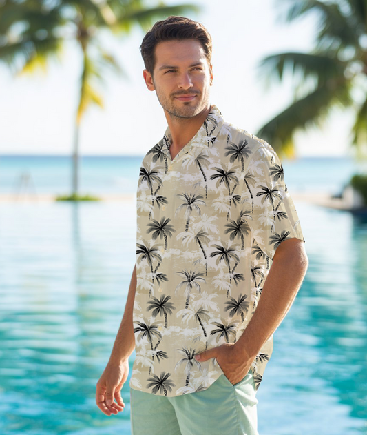 Whispering Palms Silhouette Hawaiian Shirt - Monochrome Tropical Grove Print