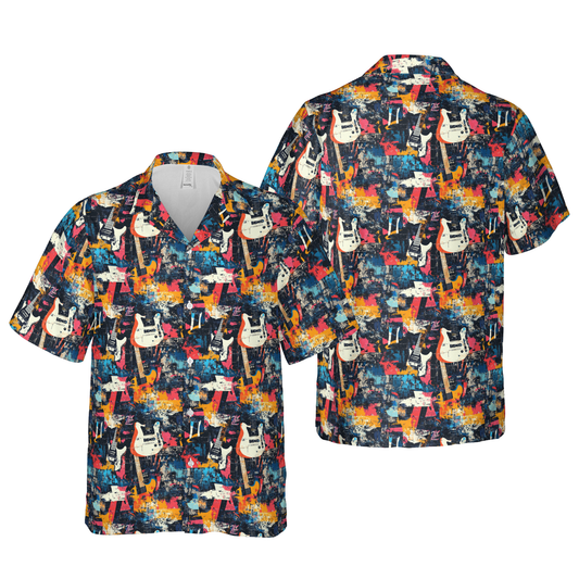 Abstract Grunge Guitar Hawaiian Shirt - Artistic Rocker Aloha