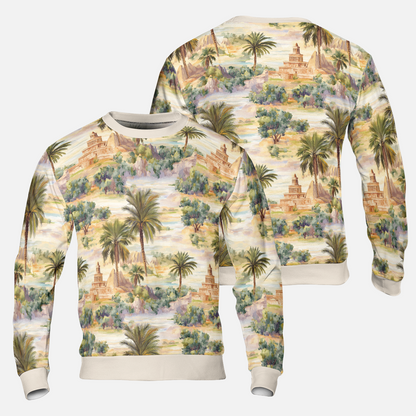 Oasis Landscape Sweatshirts - Ancient Temple Sweater - Nice Sweatshirts - Unisex Sweater