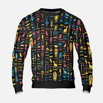 Neon Hieroglyphics Sweatshirts - Colorful Symbols Sweater - Unisex Sweatshirts - Nice Sweater