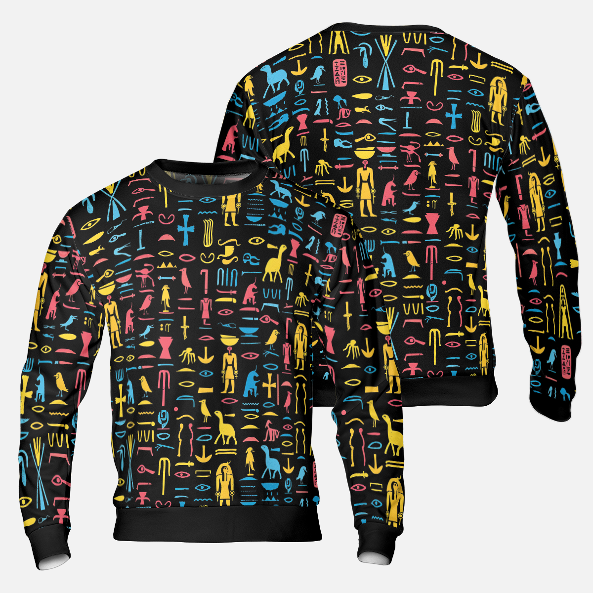 Neon Hieroglyphics Sweatshirts - Colorful Symbols Sweater - Unisex Sweatshirts - Nice Sweater