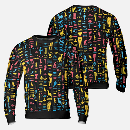 Neon Hieroglyphics Sweatshirts - Colorful Symbols Sweater - Unisex Sweatshirts - Nice Sweater