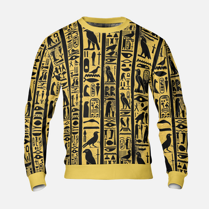 Golden Cartouche Sweatshirts - Sacred Hieroglyphs Sweater - Dressy Sweatshirts - Nice Sweater