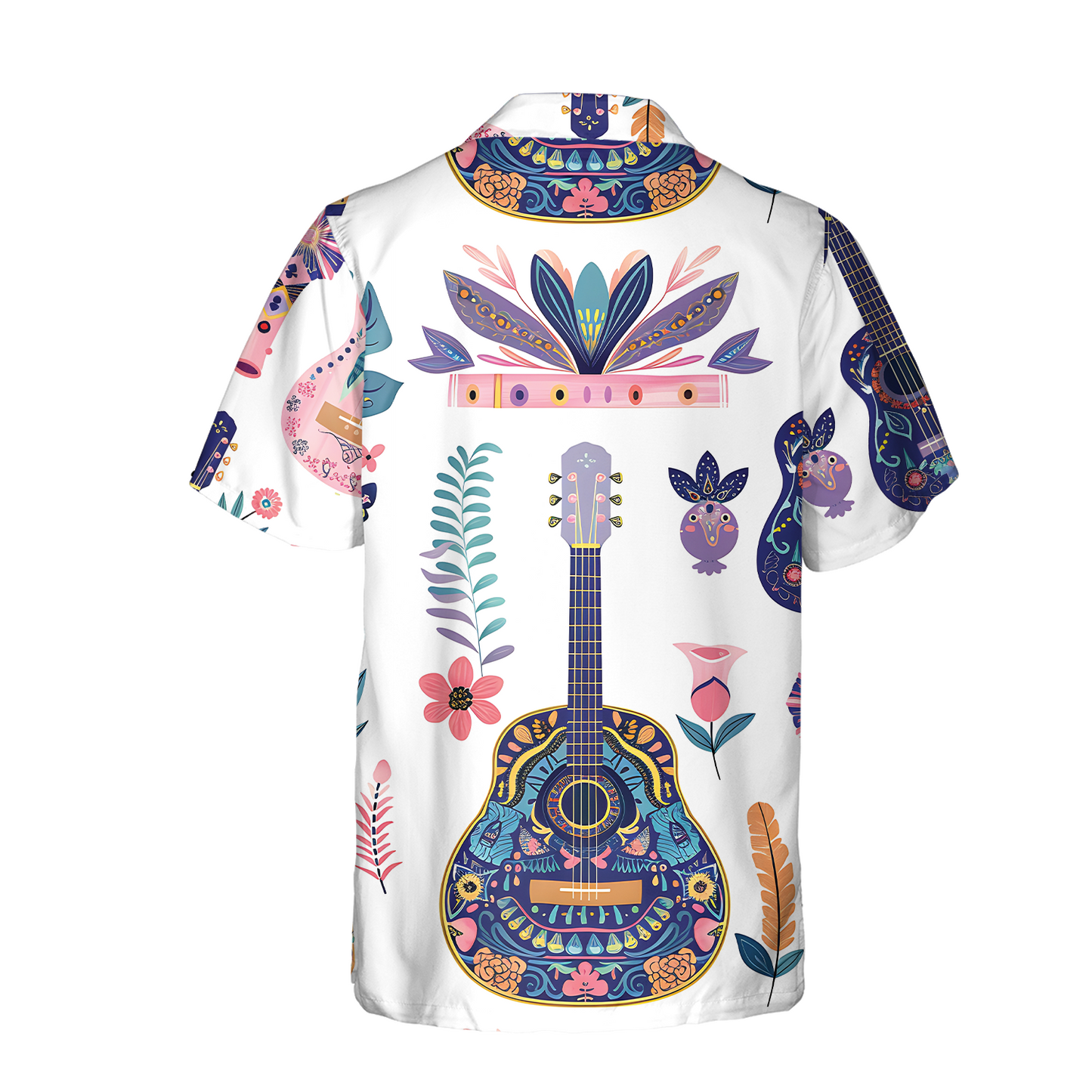 Floral Guitar Serenade - Hawaiian Shirt For Men - Summer Shirt For Men