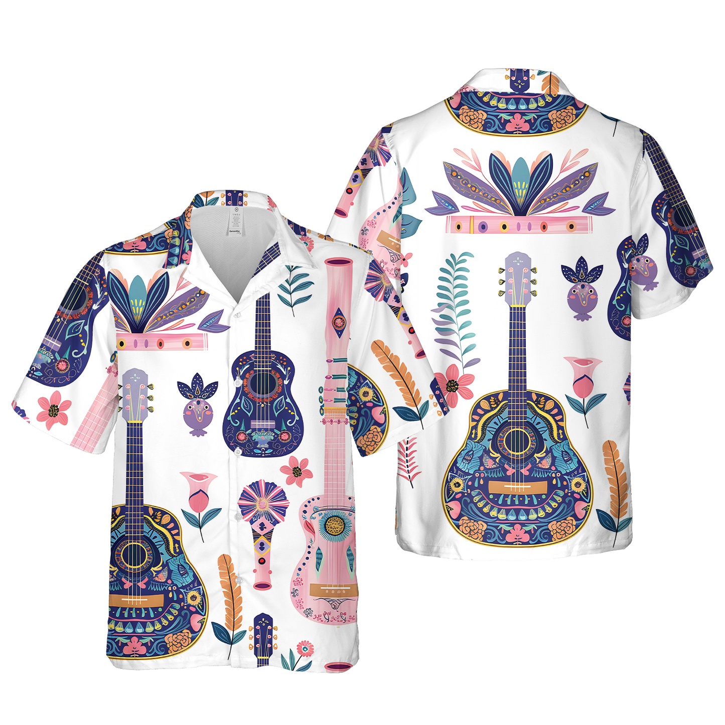 Floral Guitar Serenade - Hawaiian Shirt For Men - Summer Shirt For Men