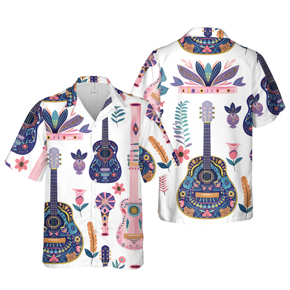 Floral Guitar Serenade - Hawaiian Shirt For Men - Summer Shirt For Men