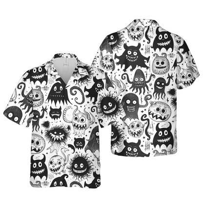Doodle Monster Party - Guys Hawaiian Shirts - Beach Shirt For Men