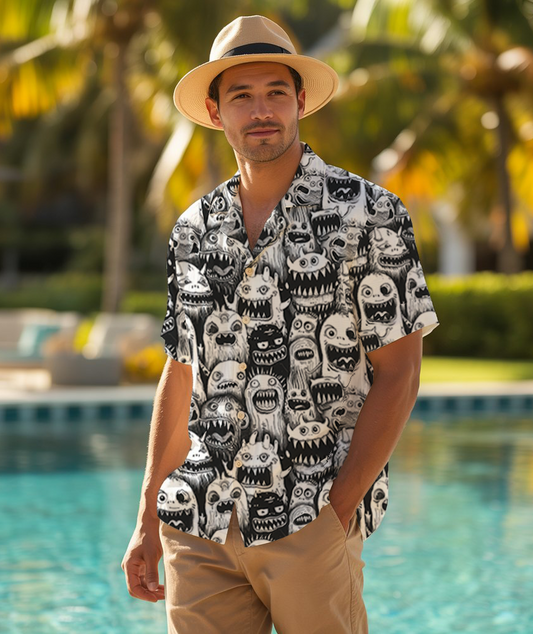 Monster Mash Print - Guys Hawaiian Shirts - Mens Summer Fashion