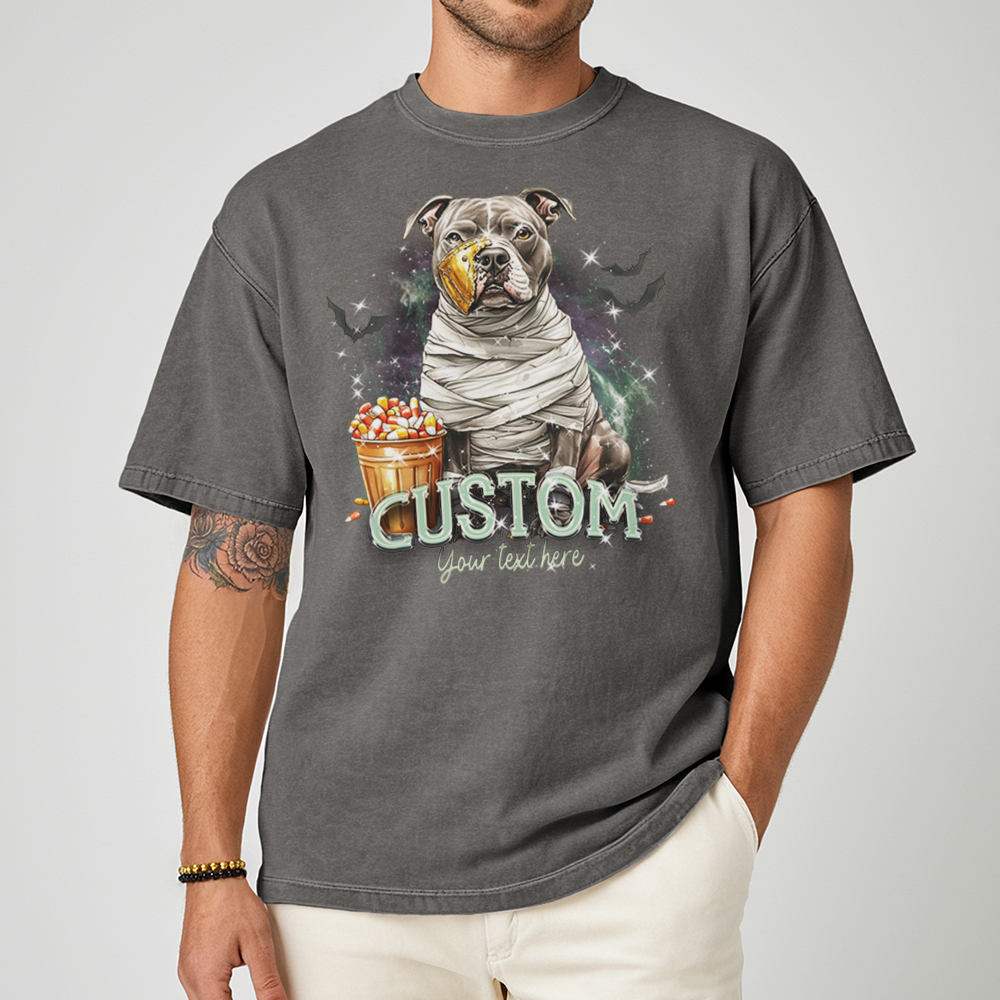 Personalised Shirt - Mummy Pitbull Dog Halloween - Clothing For Men - Cool T-Shirt - Unisex T-Shirt