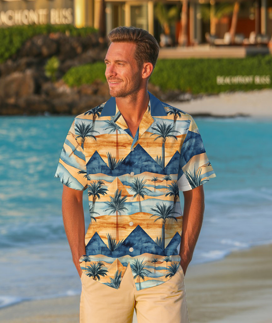 Pyramid Palm Panorama - Aloha Shirt For Men - Summer Outfit For Men