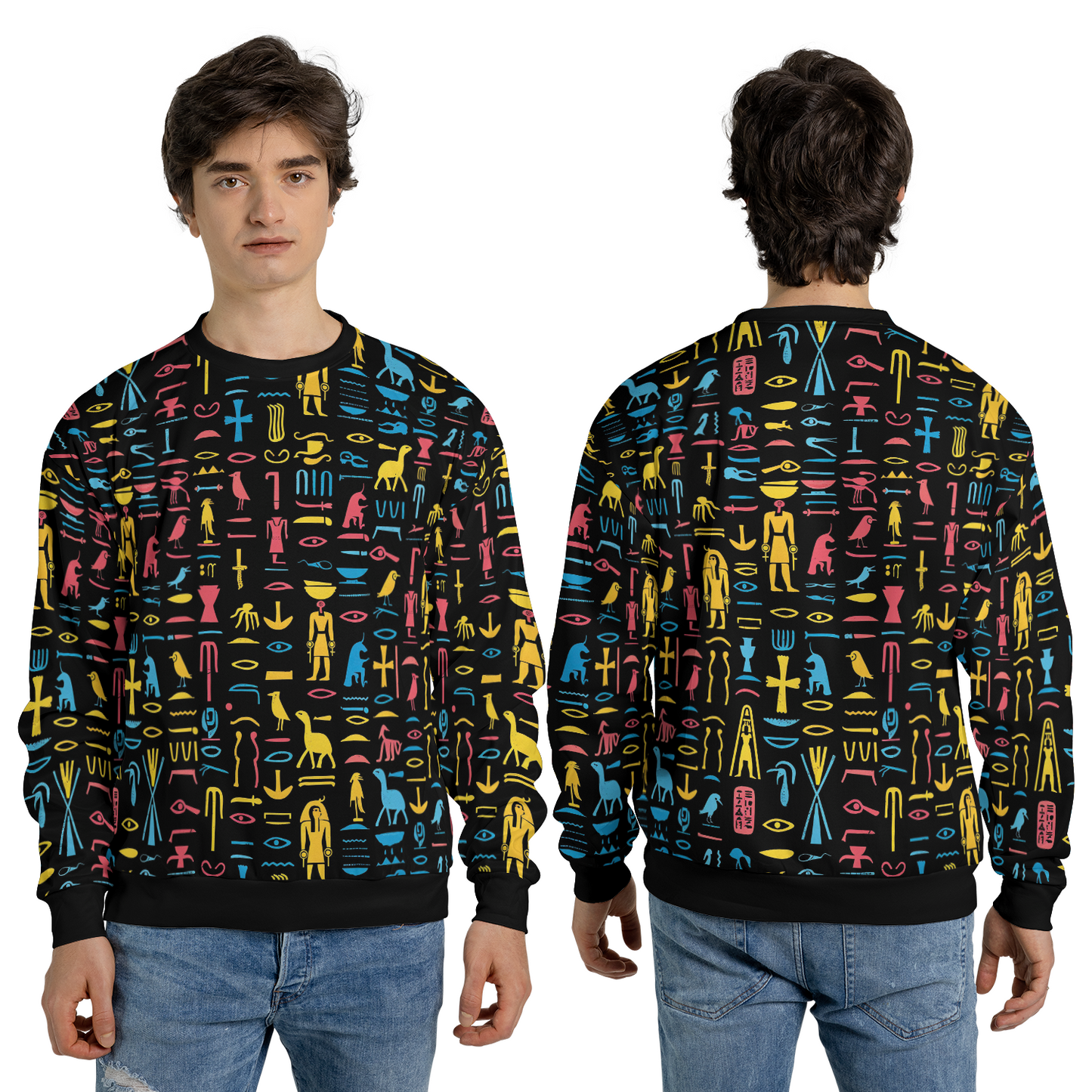 Neon Hieroglyphics Sweatshirts - Colorful Symbols Sweater - Unisex Sweatshirts - Nice Sweater