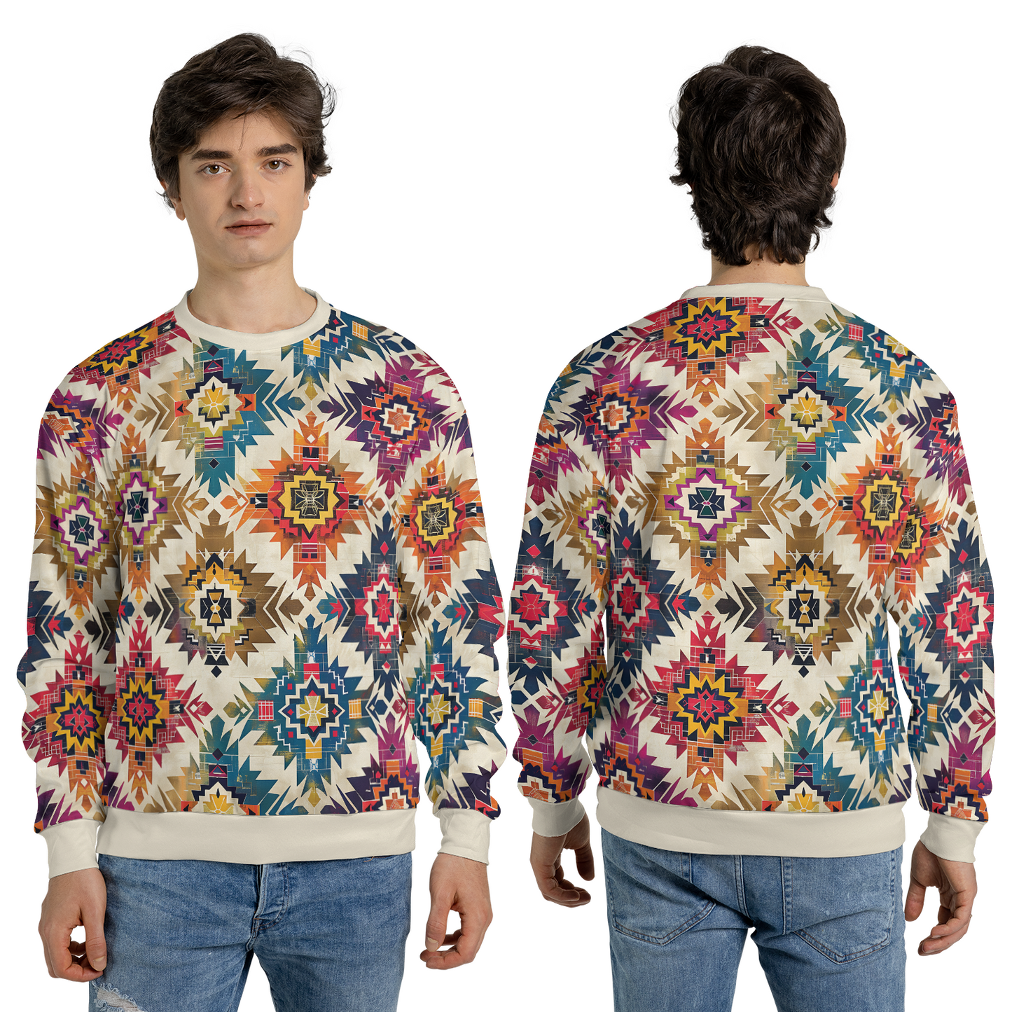 Aztec Diamond Sweatshirts - Boho Geometric Sweater - Dressy Sweatshirts - Nice Sweater