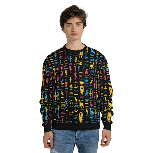 Neon Hieroglyphics Sweatshirts - Colorful Symbols Sweater - Unisex Sweatshirts - Nice Sweater