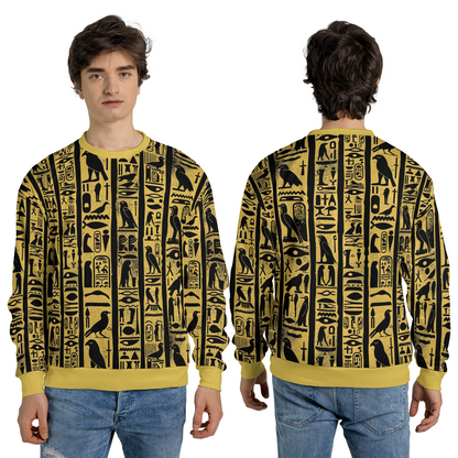 Golden Cartouche Sweatshirts - Sacred Hieroglyphs Sweater - Dressy Sweatshirts - Nice Sweater